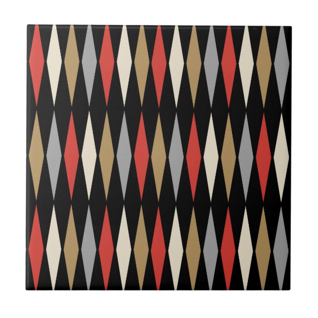 Retro Mid Century Modern Diamond Pattern Ceramic Tile (Front)