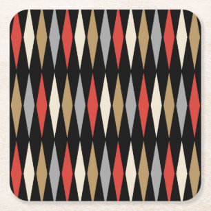 Retro Mid Century Modern Diamond Pattern Square Paper Coaster