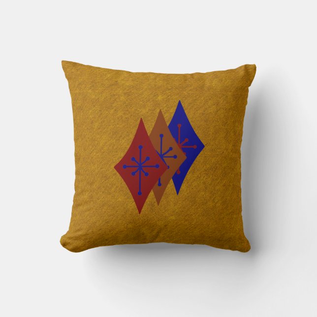 Retro Mid Century Modern Diamond Starburst Gold Throw Pillow (Front)
