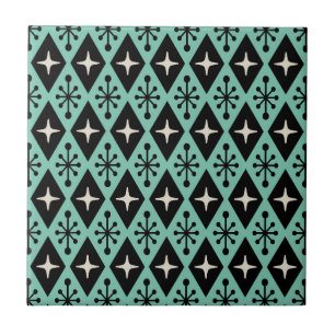 Retro Mid Century Modern Diamond Starburst Pattern Ceramic Tile