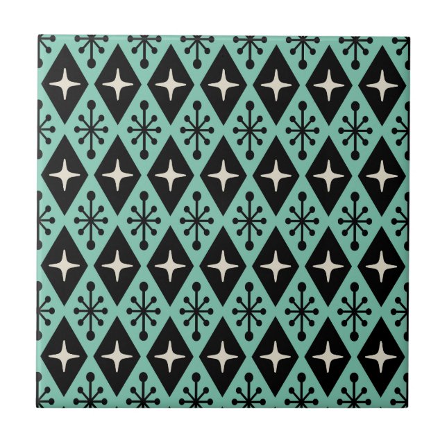Retro Mid Century Modern Diamond Starburst Pattern Ceramic Tile (Front)