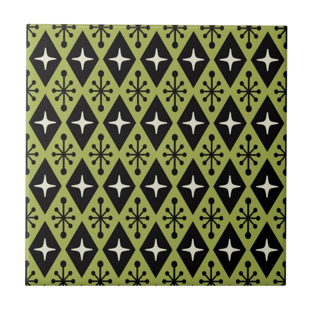 Retro Mid Century Modern Diamond Starburst Pattern Ceramic Tile (Front)
