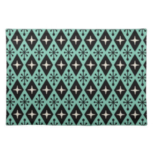 Retro Mid Century Modern Diamond Starburst Pattern Cloth Placemat