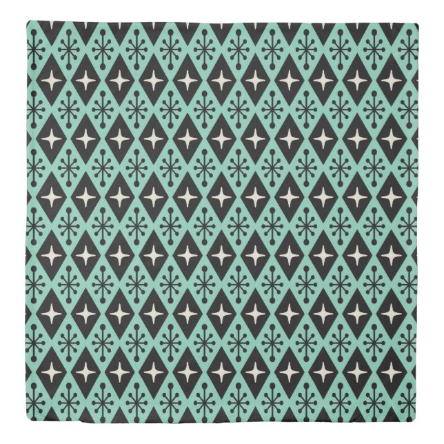 Retro Mid Century Modern Diamond Starburst Pattern Duvet Cover (Front)