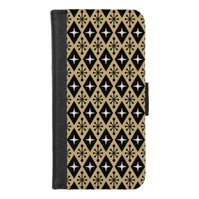 Retro Mid Century Modern Diamond Starburst Pattern iPhone Wallet Case (Front)