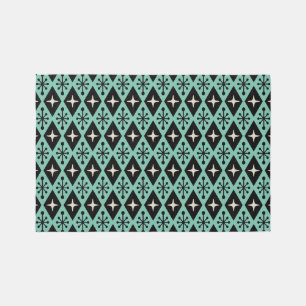 Retro Mid Century Modern Diamond Starburst Pattern Rug