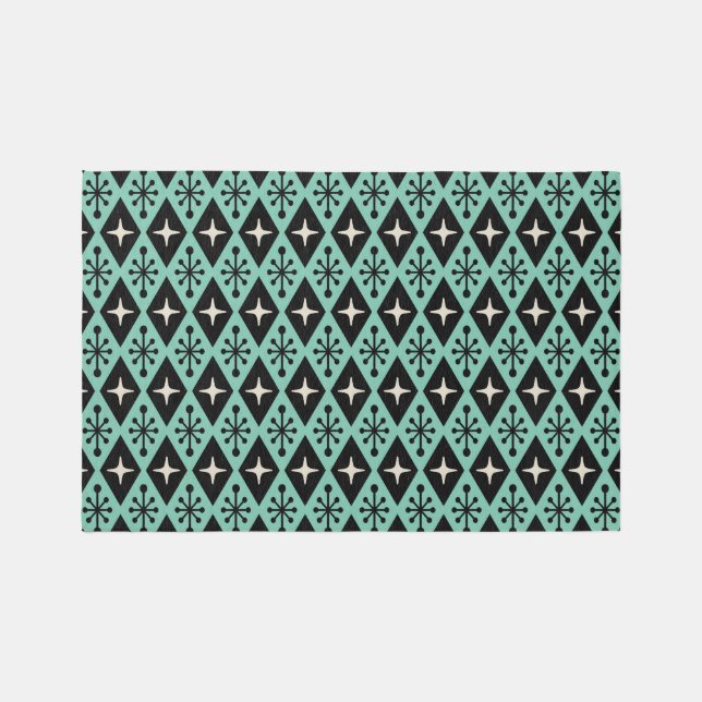 Retro Mid Century Modern Diamond Starburst Pattern Rug (Front)
