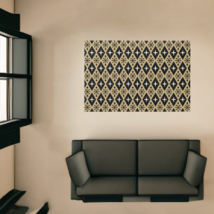 Retro Mid Century Modern Diamond Starburst Pattern Rug