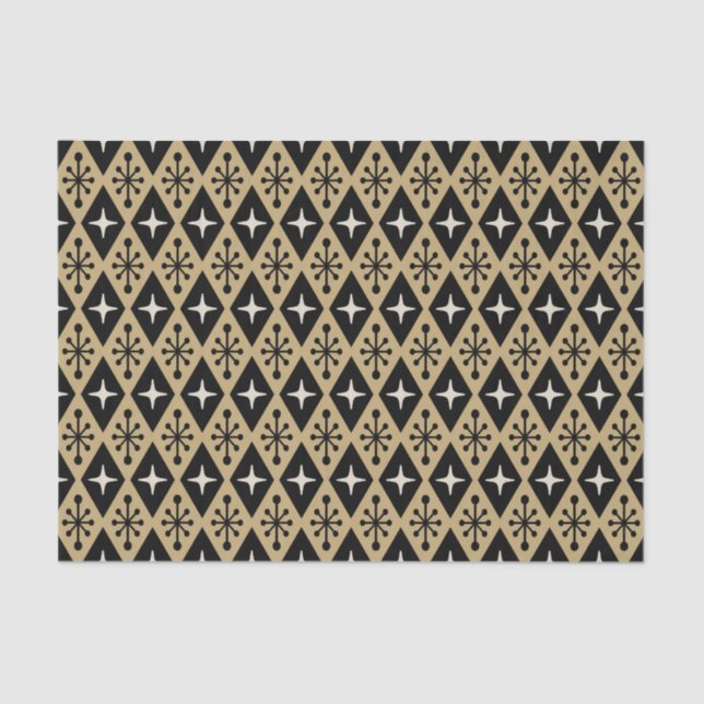 Retro Mid Century Modern Diamond Starburst Pattern Tissue Paper (Front)