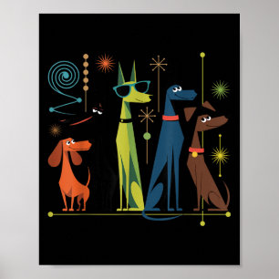 Retro Mid-century Modern Dogs 50s 60s Style Poster