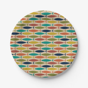 Retro Mid Century Modern Fish Pattern Paper Plates