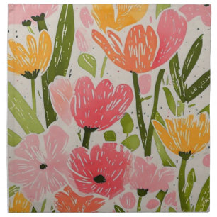 Retro Mid Century Modern Floral Design Cloth Napkin