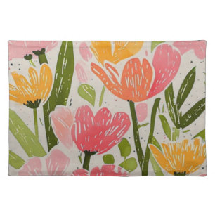 Retro Mid Century Modern Floral Design Cloth Placemat