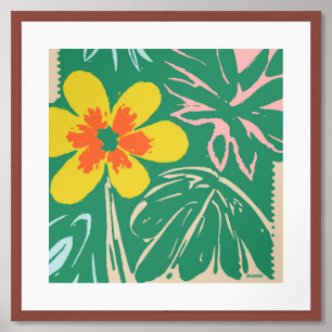 Retro Mid Century Modern Floral Design Framed Art
