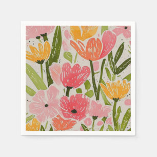 Retro Mid Century Modern Floral Design Napkins