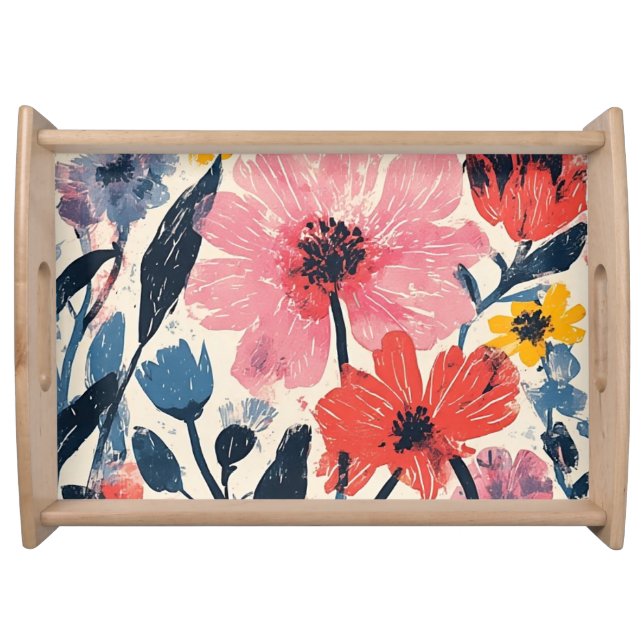 Retro Mid Century Modern Floral Design Serving Tray (Front)