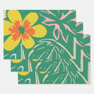 Retro Mid Century Modern Floral Design Wrapping Paper Sheets