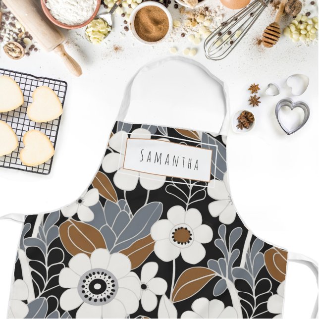 Retro Mid-Century Modern Floral Name Apron (Indulge in the retro charm of our Wild on Flowers apron.  Cook in style and let your name shine!)