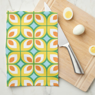 Retro Mid Century Modern Floral Pattern Kitchen Towel