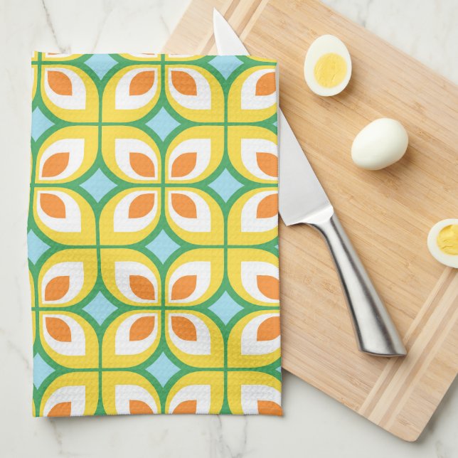 Retro Mid Century Modern Floral Pattern Kitchen Towel (Quarter Fold)