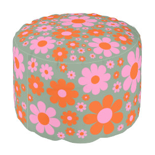 Retro Mid Century Modern Floral Pattern Pouf