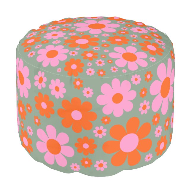 Retro Mid Century Modern Floral Pattern Pouf (Angled Back)