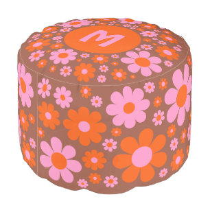 Retro Mid Century Modern Floral Personalized  Pouf