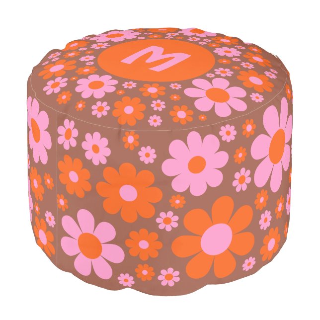Retro Mid Century Modern Floral Personalized  Pouf (Angled Back)