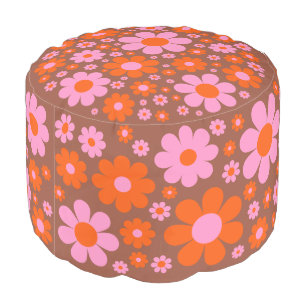 Retro Mid Century Modern Floral Pouf