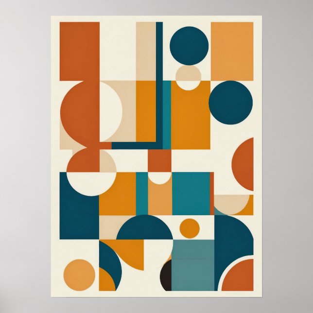 Retro Mid-Century Modern Geometric Abstract Poster (Front)