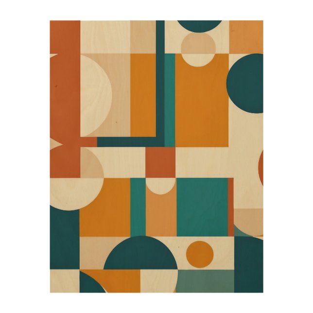 Retro Mid-Century Modern Geometric Abstract Wood Wall Art (Front)