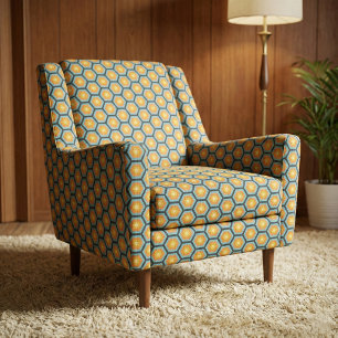 Retro Mid-Century Modern Geometric Honeycomb  Fabric