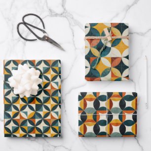 Retro Mid-Century Modern Geometric Pattern Wrapping Paper Sheets