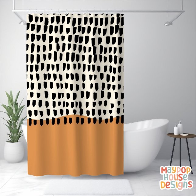 Retro Mid Century Modern Green Black Abstract Shower Curtain (mid century modern shower curtain bathroom decor)