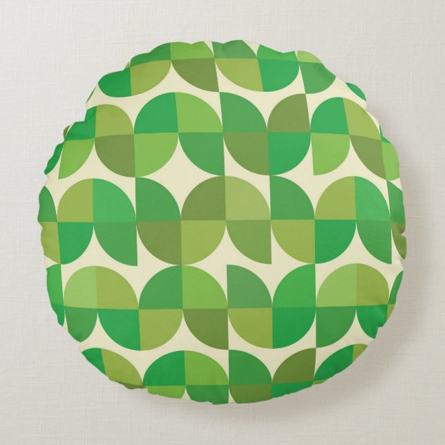 Retro Mid century Modern Green Geometric pattern   Round Pillow (Front)