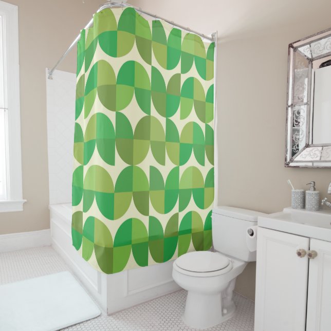 Retro Mid century Modern Green Geometric pattern   Shower Curtain (In Situ)