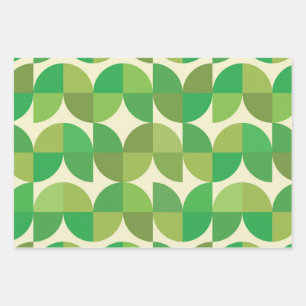 Retro Mid century Modern Green Geometric pattern Wrapping Paper Sheets