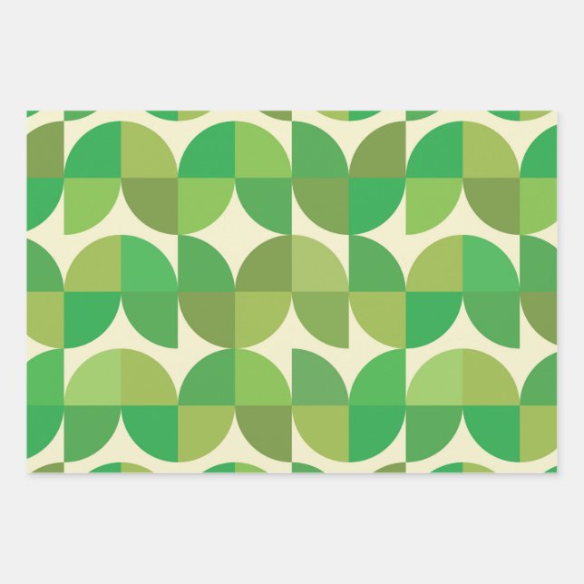 Retro Mid century Modern Green Geometric pattern Wrapping Paper Sheets (Front)