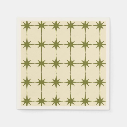 Retro Mid_century Modern Green Star Pattern Napkins