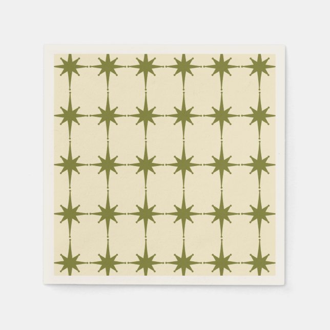 Retro Mid-century Modern Green Star Pattern Napkins (Front)