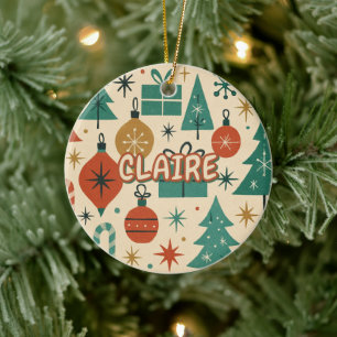 Retro Mid Century Modern Holiday Geometric Ceramic Ornament