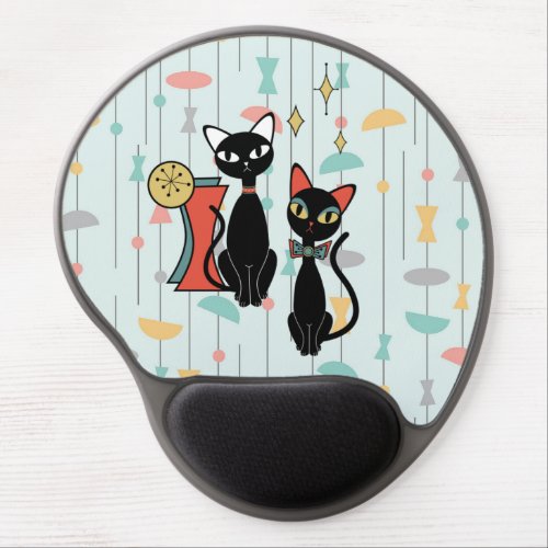Retro Mid Century Modern Kitty Cat Pair Gel Mouse Pad