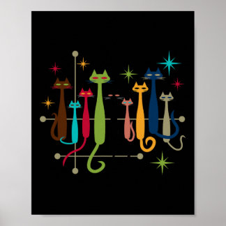 Retro Mid-century Modern Look Cats 50s 60s Style  Poster