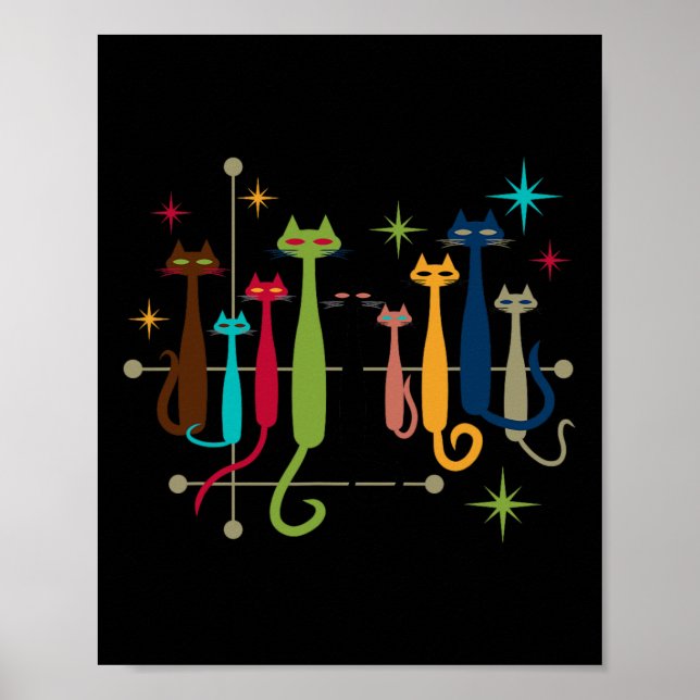 Retro Mid-century Modern Look Cats 50s 60s Style  Poster (Front)