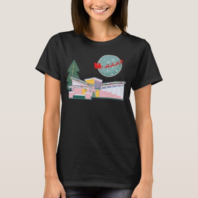 Retro Mid Century Modern MCM Christmas Atomic Sant T-Shirt (Front)