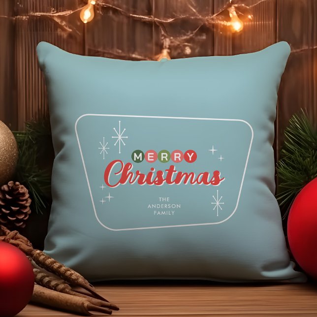 Retro Mid-Century Modern Merry Christmas Throw Pillow (Creator Uploaded)