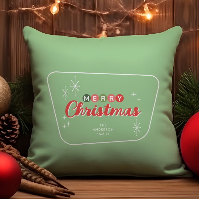 Retro Mid-Century Modern Merry Christmas Throw Pillow (Creator Uploaded)