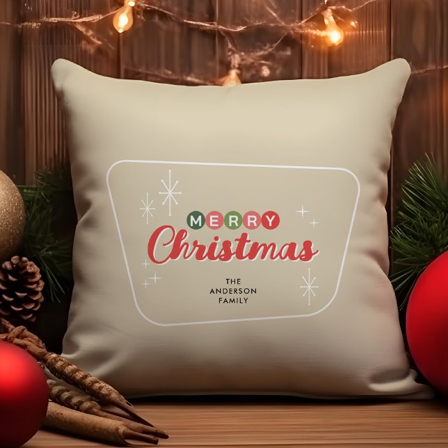 Retro Mid-Century Modern Merry Christmas Throw Pillow (Creator Uploaded)