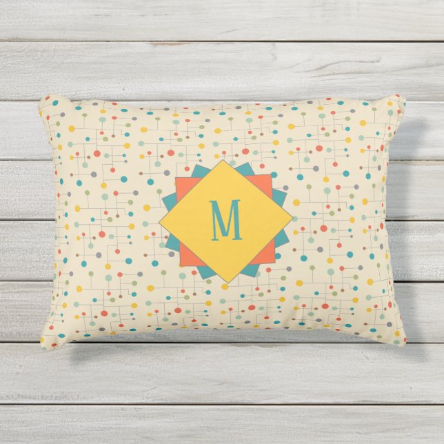 Retro Mid-Century Modern Monogram Outdoor Pillow (Front)