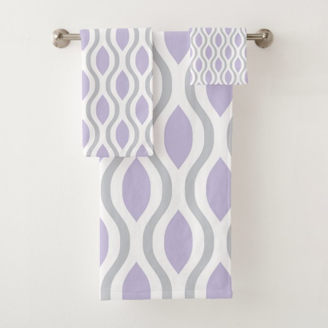 Retro Mid Century Modern Ogee Pattern Bath Towel Set (Insitu)